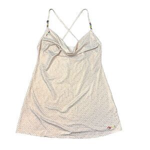 NWT COOGI Swim Cover Up Dress Women Large White Mini Cowl Neck Strap Logo Design